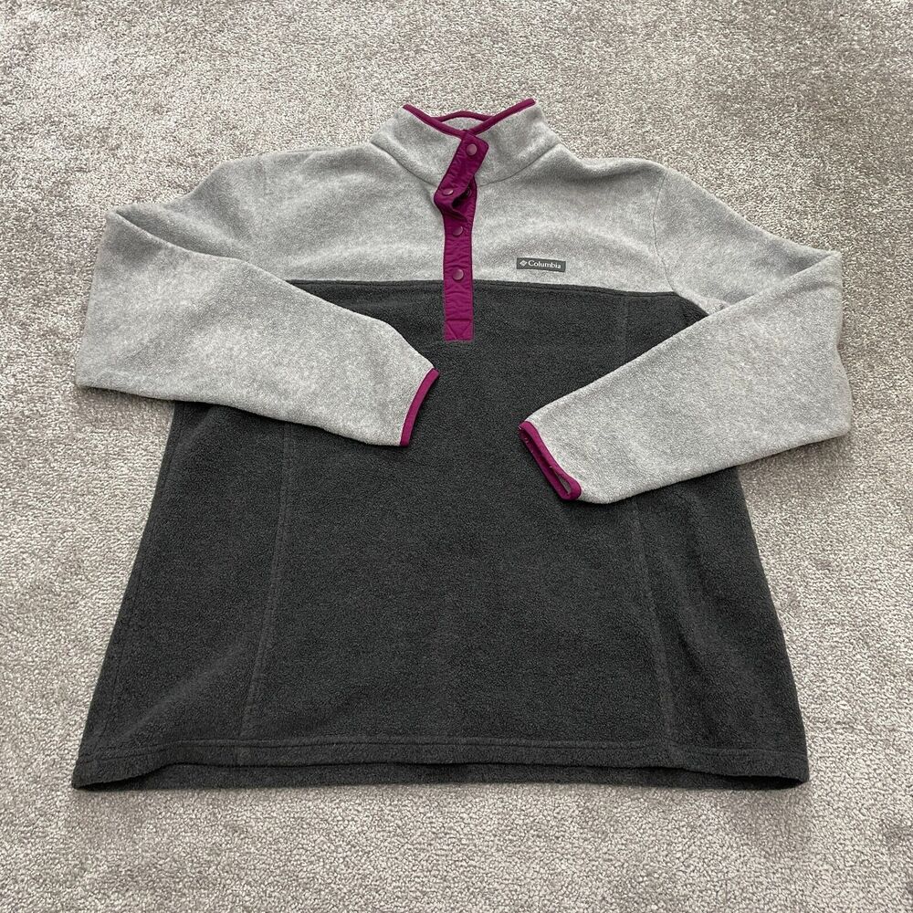 Columbia Campfire Fleece Jacket Mens XL Gray Purple 1/4 Snap Button Outdoor Hike